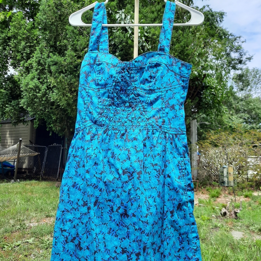 2000s Free People Turquoise Floral Mini Dress